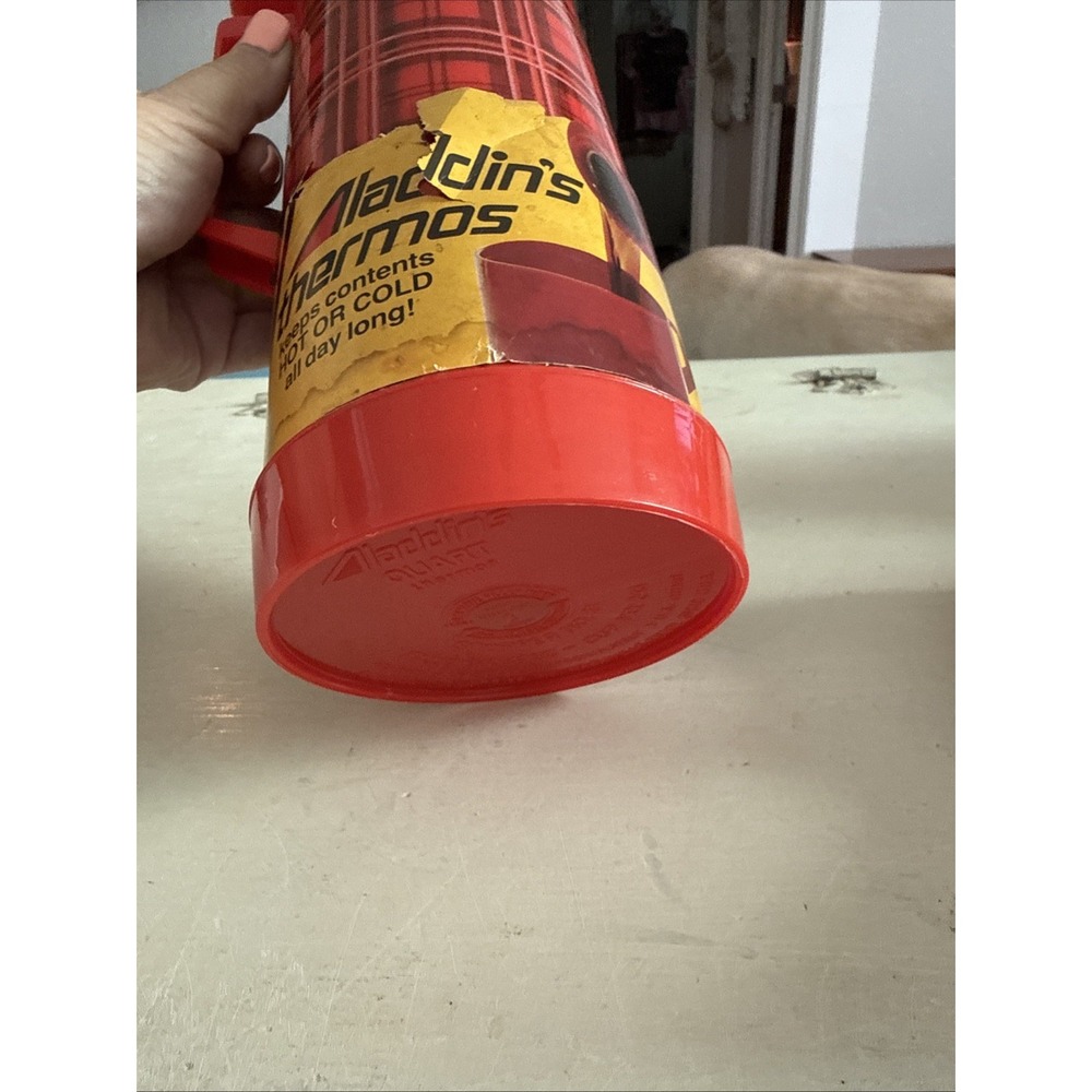 Aladdin Thermos Red Black Plaid Checkered 1 Quart Vintage Made USA NEW - Picture 5 of 10